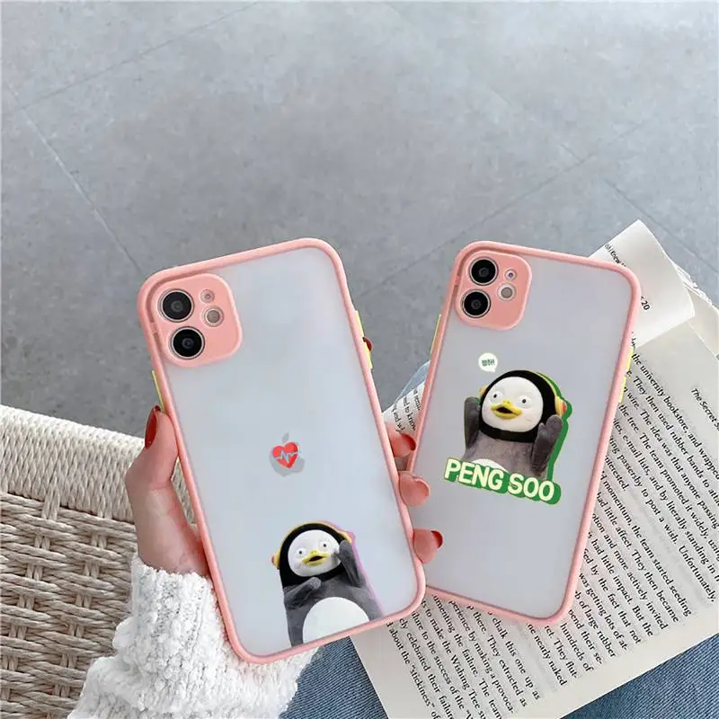 

Penguin Pengsoo Phone Case For iPhone 12 11 Mini Pro XR XS Max 7 8 Plus X Matte transparent Pink Cover
