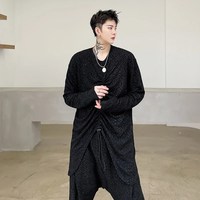 

Male Drawstring Tops Tees Shirts Men's Sets T-shirt Harem Pant Streetwear Gothic Style Loose Casual T-shirts Trousers