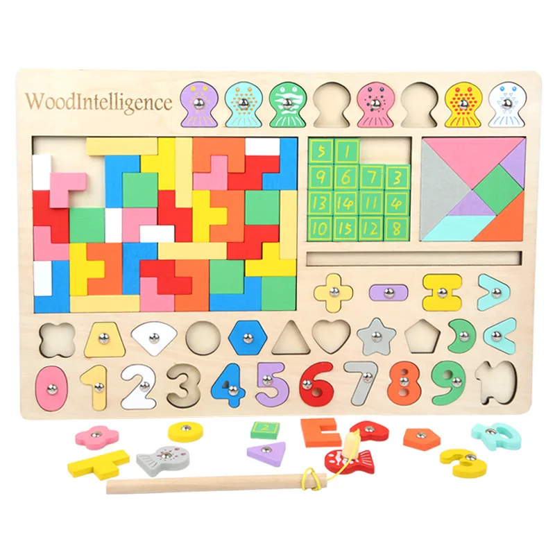 

Baby Wooden Toy Tetris Multifunctional Puzzles Colorful Magnetic Jigsaw Board Kids Magination Intellectual Educational Toys