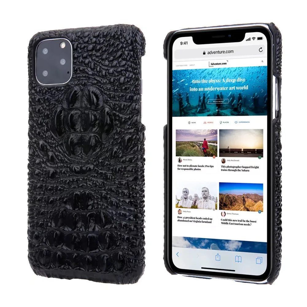 Real leather 3D embossed crocodile pattern for iPhone 11 11Pro 11Promax phone back cover feel comfortable protection lens