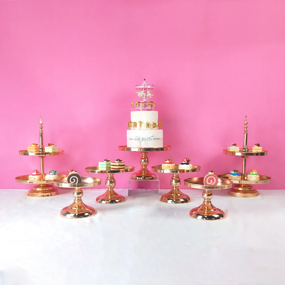 7pcs gold FFriday 3-7 шт золотые вечерние свадебные хрустальные круглые металлический набор зеркальный десерт торт стенд - Цвет: 7pcs gold