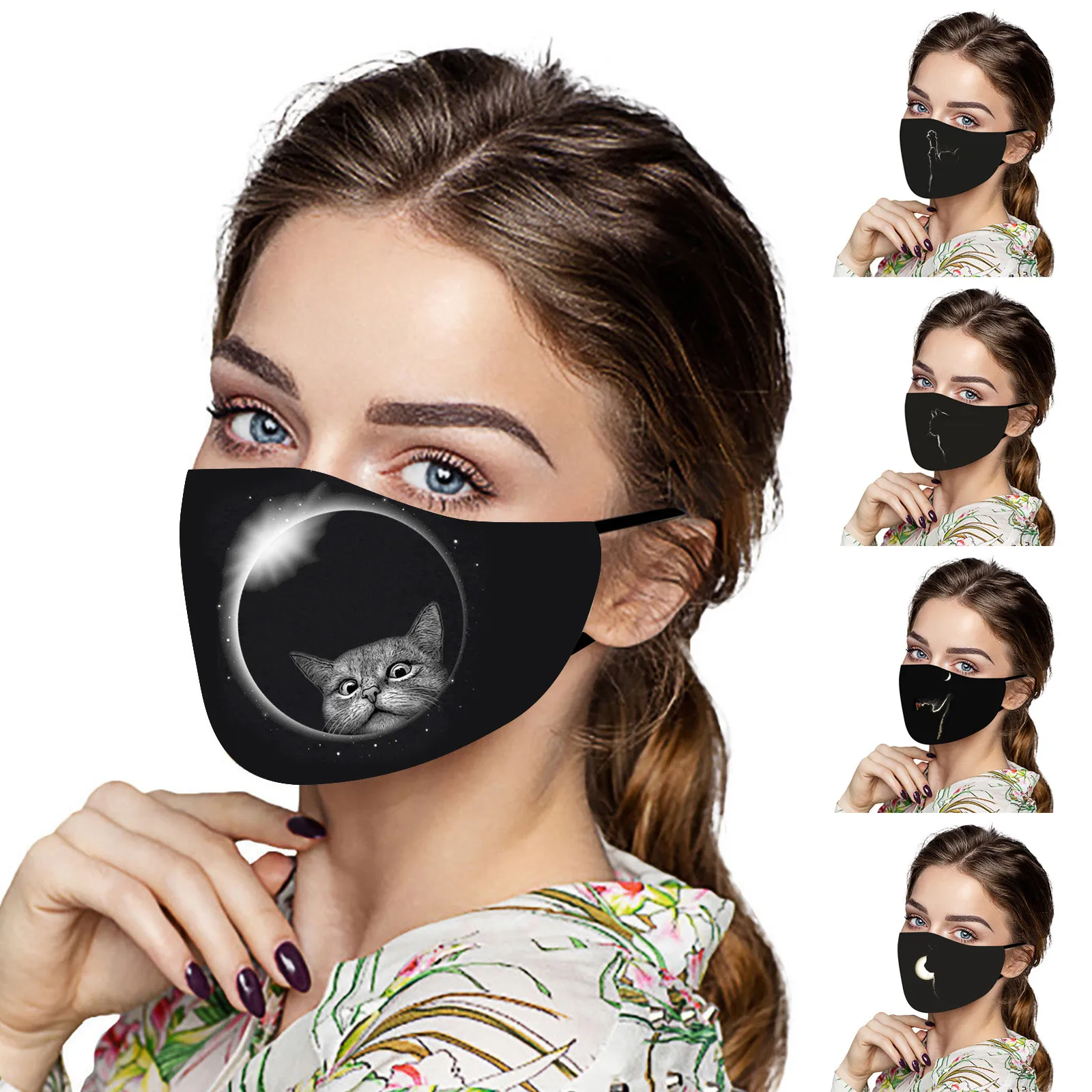 

Fashion Cat Printing Face Mask Unisex Outdoor Breathable Dustproof Washable Reusable Cotton Mouth Masks mascarillas reutilizable