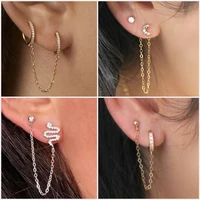 1pc crystal v pearl moon snake tassel earrings hoop earing chain helix piercing stud cuff huggie earrings for women ear jewelry
