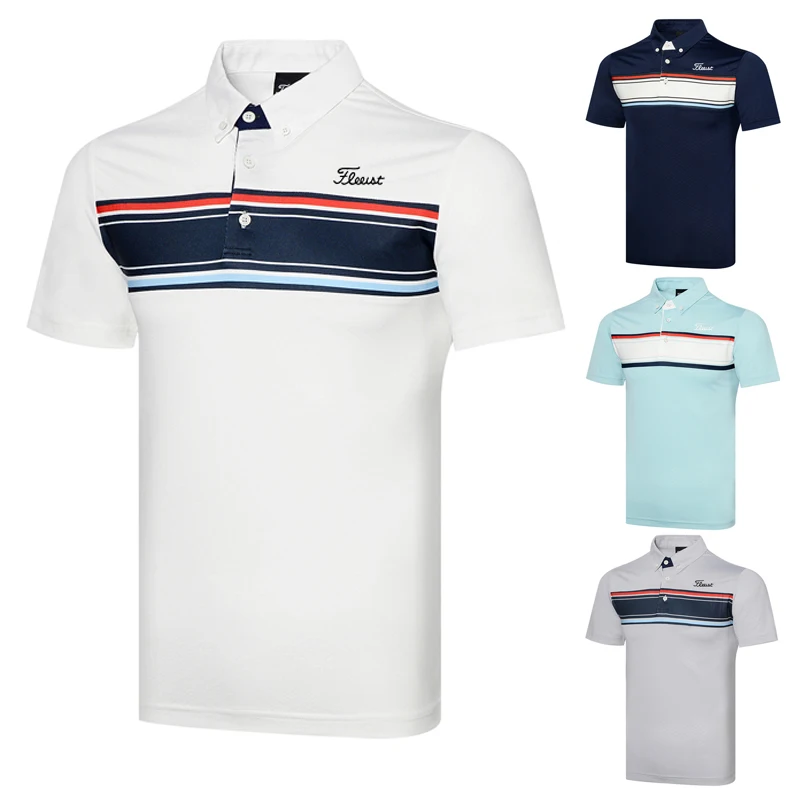 

Летняя одежда для гольфа из полиэстера, Мужская 4-цветная поло с короткими рукавами, впитывающая пот, быстросохнущая одежда
