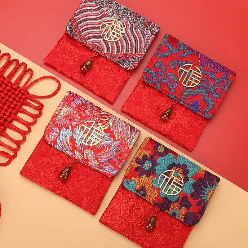 1 шт. вышитый красный конверт из парчи с благословением в китайском стиле красная