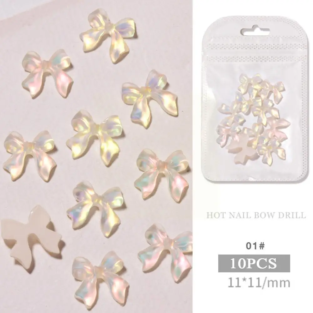 

10 Net Celebrity Nail Art Three-dimensional Aurora Nail Jewelry Magic New Ribbon Bow Color Decoration Resin Mocha A8W3