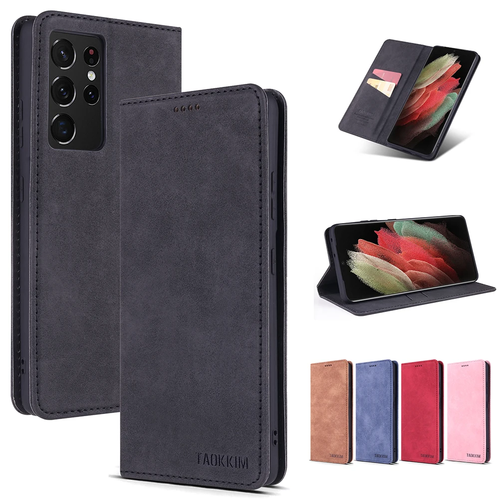 

Retro Classic Leather Vintage Suede Card Bit Flip Case For Samsung Galaxy S21 Ultra S20 Plus S21 + FE S10e S9 S8 S7 Edge Cover
