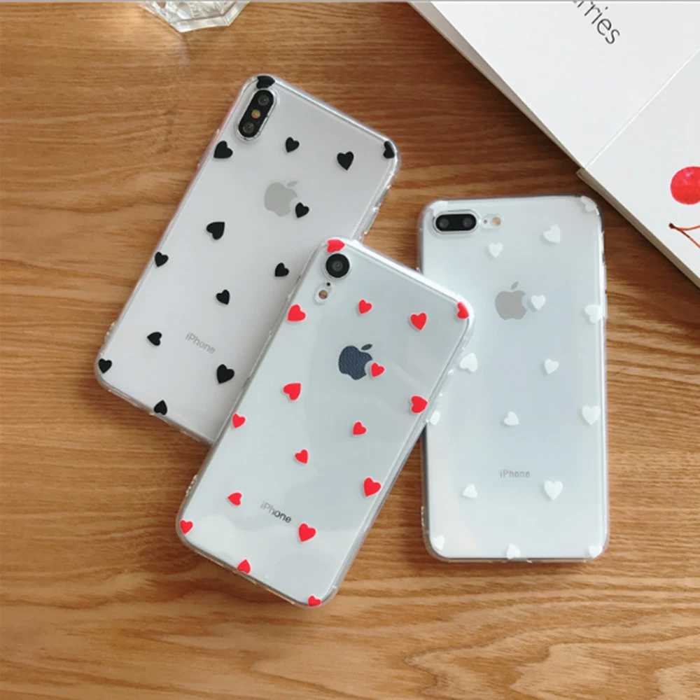 Милый чехол для телефона с сердечками iPhone 6 6S 7 8 Plus простой прозрачный накладка
