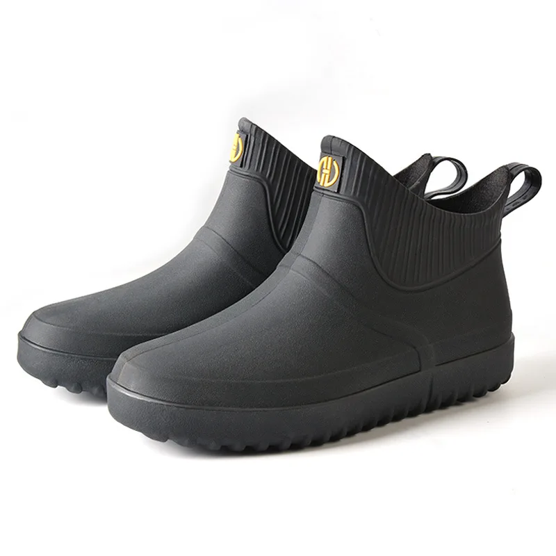 

Rubber Men's Rain Shoes Slip On Waterproof Ankle Boots PVC Rain Boots Work Flat Shoes 2021 Fashion Men's Casual Boots