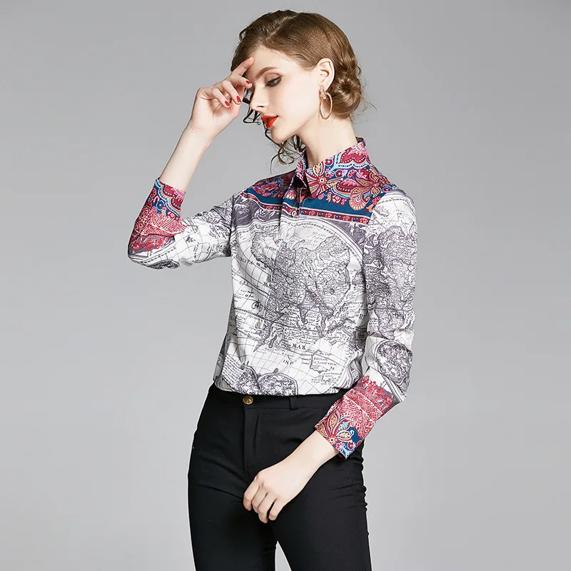 

14612a1539 European and American Fashion All-Match Waist Slimming Positioning Printed Shirt