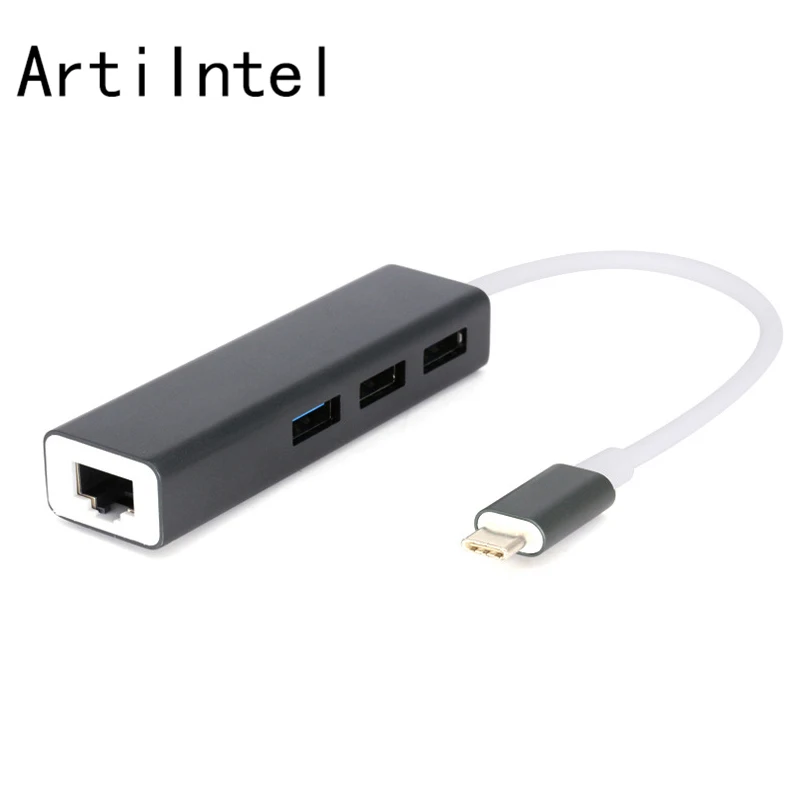 3 порта USB 0 концентратор type C Thunderbolt для RJ45 100 Мбит/с Ethernet LAN адаптер данных тип c