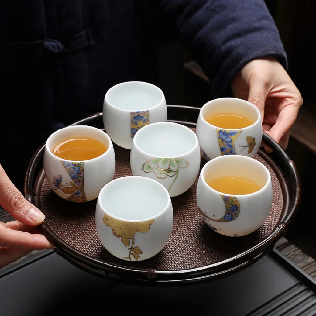 

Tea set accessories large tea cup lanolin jade white porcelain ceramic Chinese master cup tea Luohan single cup