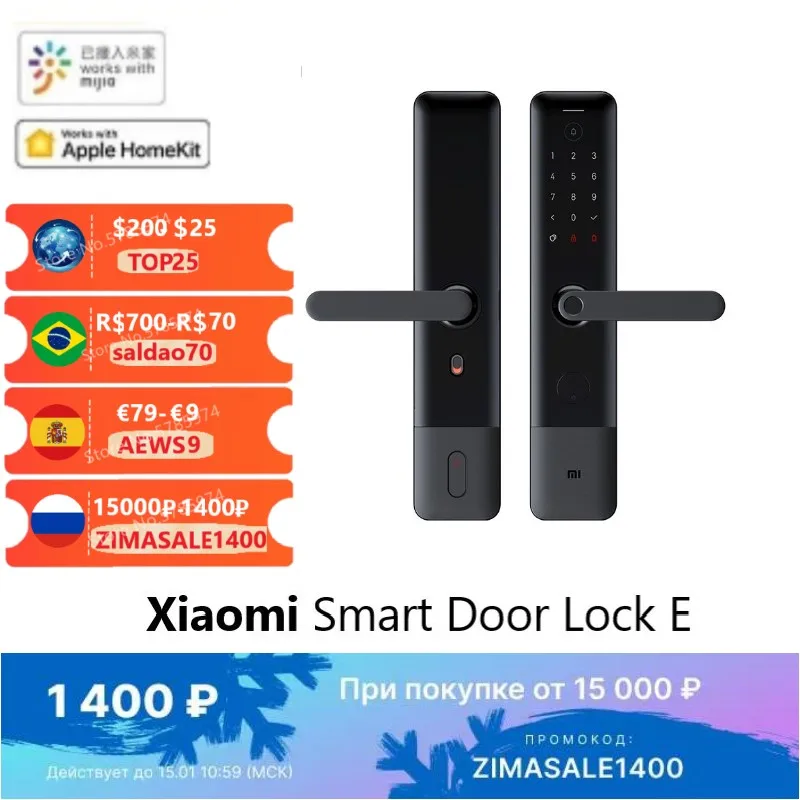 

Умный дверной замок Xiaomi Mijia E со сканером отпечатков пальцев, Bluetooth-разблокировка, обнаружение работы, управление через приложение Mi Home, двер...