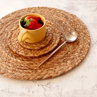 round straw woven nordic style non slip kitchen placemat coaster insulation pad dish coffee cup table mat home decor 51017