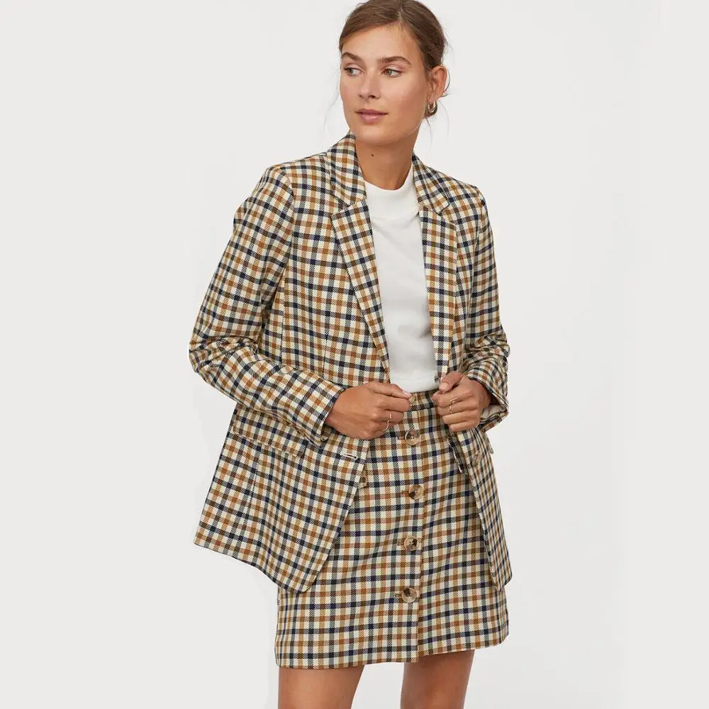 Женский клетчатый Блейзер повседневный офисный пиджак свободного покроя с
