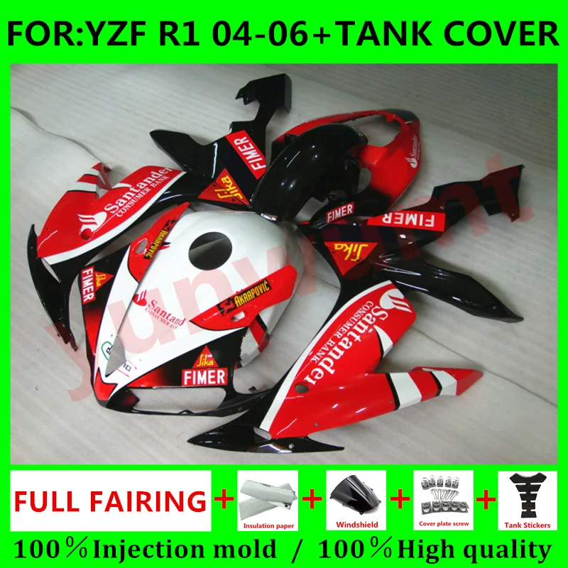 

New ABS Motorcycle Fairings + tank cover Kit Fit for YAMAHA YZF-R1 2004 2005 2006 R1 04 05 06 bodywork fairing set red white