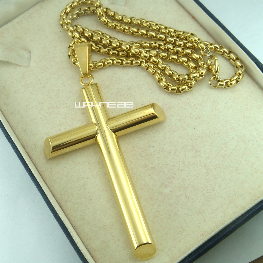 Мужская подвеска из нержавеющей стали с золотым крестом n255 | Украшения и