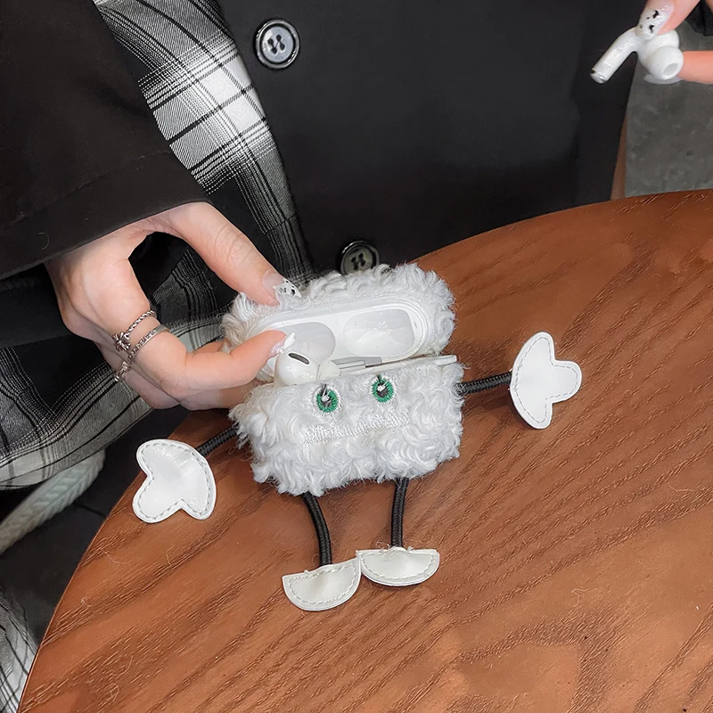 Чистый белый плюшевый 3D чехол для наушников с маленькой овечкой AirPods 1 2 Пушистый