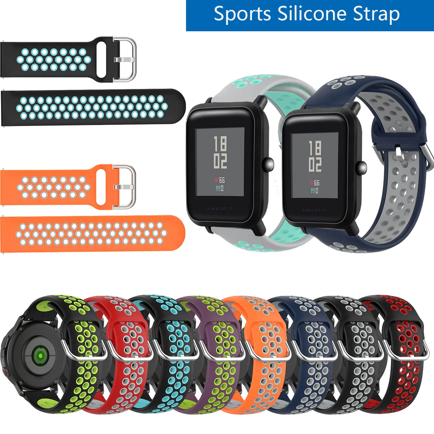 

Ремешок силиконовый для Huami Amazfit Bip Lite S U Amazfit GTS 2 /GTS2 mini, спортивный Воздухопроницаемый сменный Браслет для наручных часов, 20 мм 22 мм
