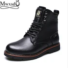 Mwxsd повседневные мужские кожаные туфли на плоской подошве, модные мужские теплые ботинки на шнуровке