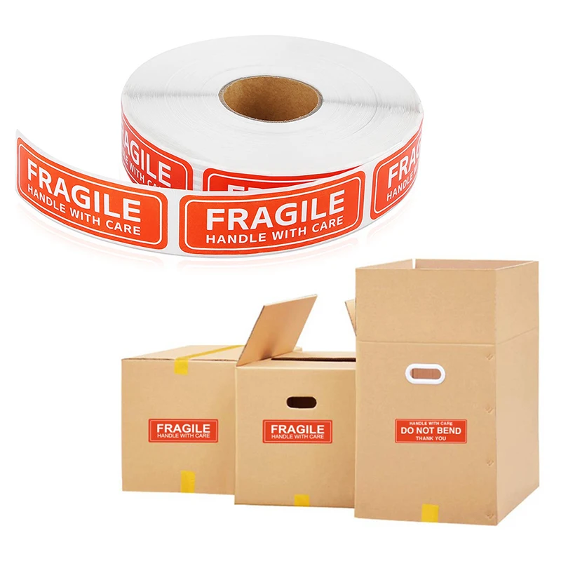 

250Pcs/roll Fragile Stickers Please Handle with Care Red Warning Labels for Goods Decoration Self-adhesive Labels for Packaging