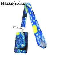 van gogh oil painting starry sky lanyard badge holder id card lanyards mobile phone rope key lanyard neck straps keychain gifts
