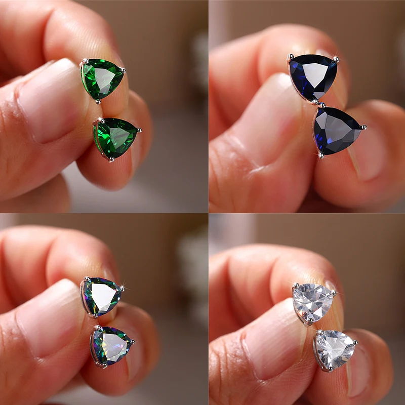 

2021 Trend Cubic ia Earrings Simple Geometric Triangle Earrings Women's White/multicolor/green/blue Fashion Jewelry