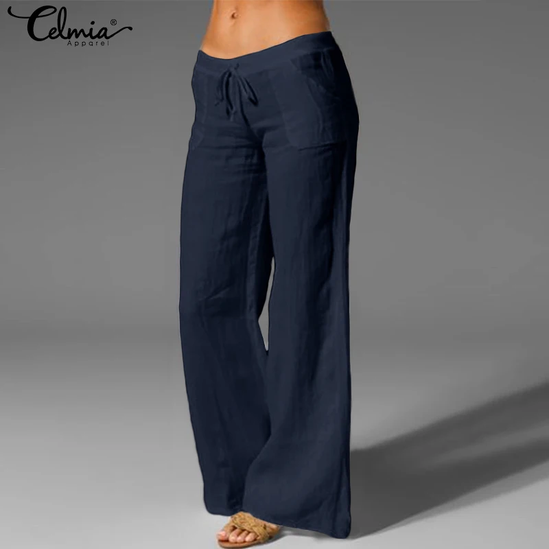 Фото Женские брюки-Палаццо Celmia льняные широкие брюки осень 2022 винтажные повседневные