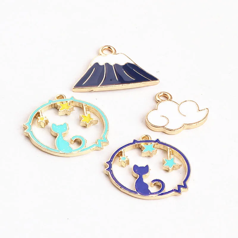 10 шт. модные корейские женские серьги из сплава с креплением Fuji Cloud Star Cat для