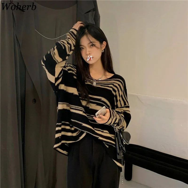 Женские полосатые пуловеры Woherb простые в японском стиле шикарные модные