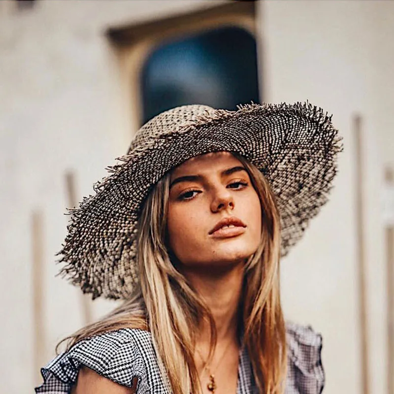 

2021 New Handmade Straw Beach Hat For Women Summer hat Panama Cap Fashion Concave Flat Sun Protection Visor Hats