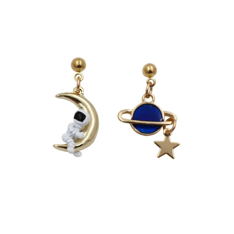 3Styles Creative Design Universe Planet Star Astronaut Tassel Drop Earrings For Women Hollow Circle Crystal Pendant