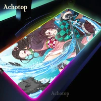 RGB Gaming Mouse Pad 80x30 Anime Demon Slayer LED Light Computer Mousepad Gamer Desk Mat Pad Non-slip For Keyboard Laptop