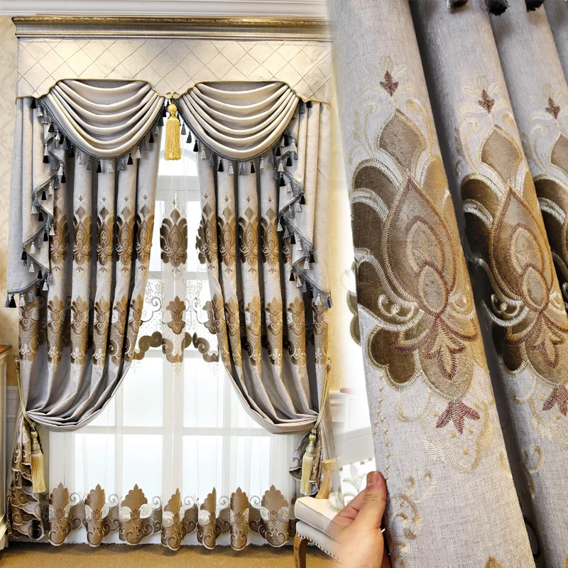 

Luxury High-end European-style Embroidered Villa New House Curtains for Bedroom Living Room Windows Valance Decoration Custom