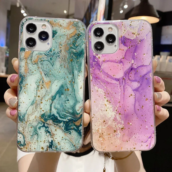 Роскошный блестящий чехол для телефона с золотой фольгой мраморным гранитом и
