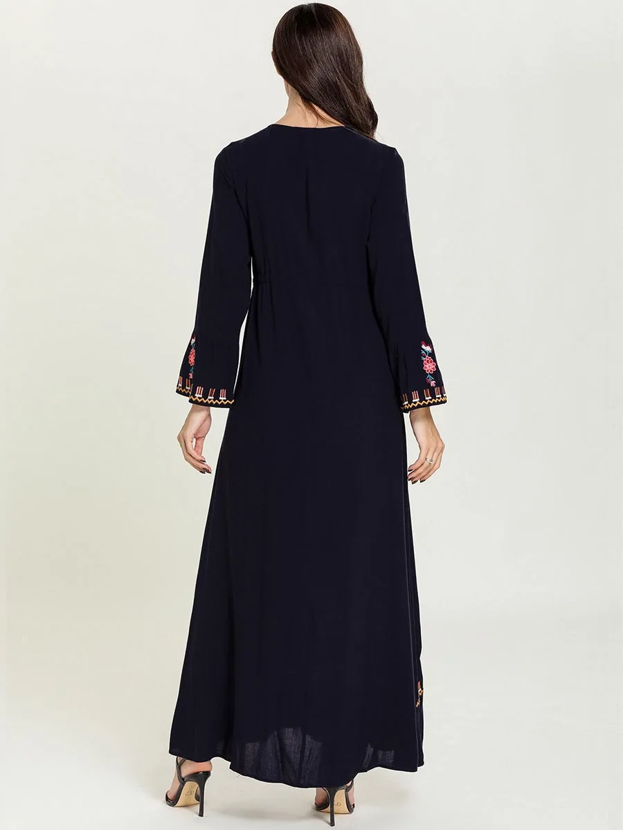 Plus Size Islamic Clothing Muslim Maxi Dress Women Kaftan Robe Embroidery Black Abaya Pakistan Turkish Turkey Dubai Caftan 2019 |