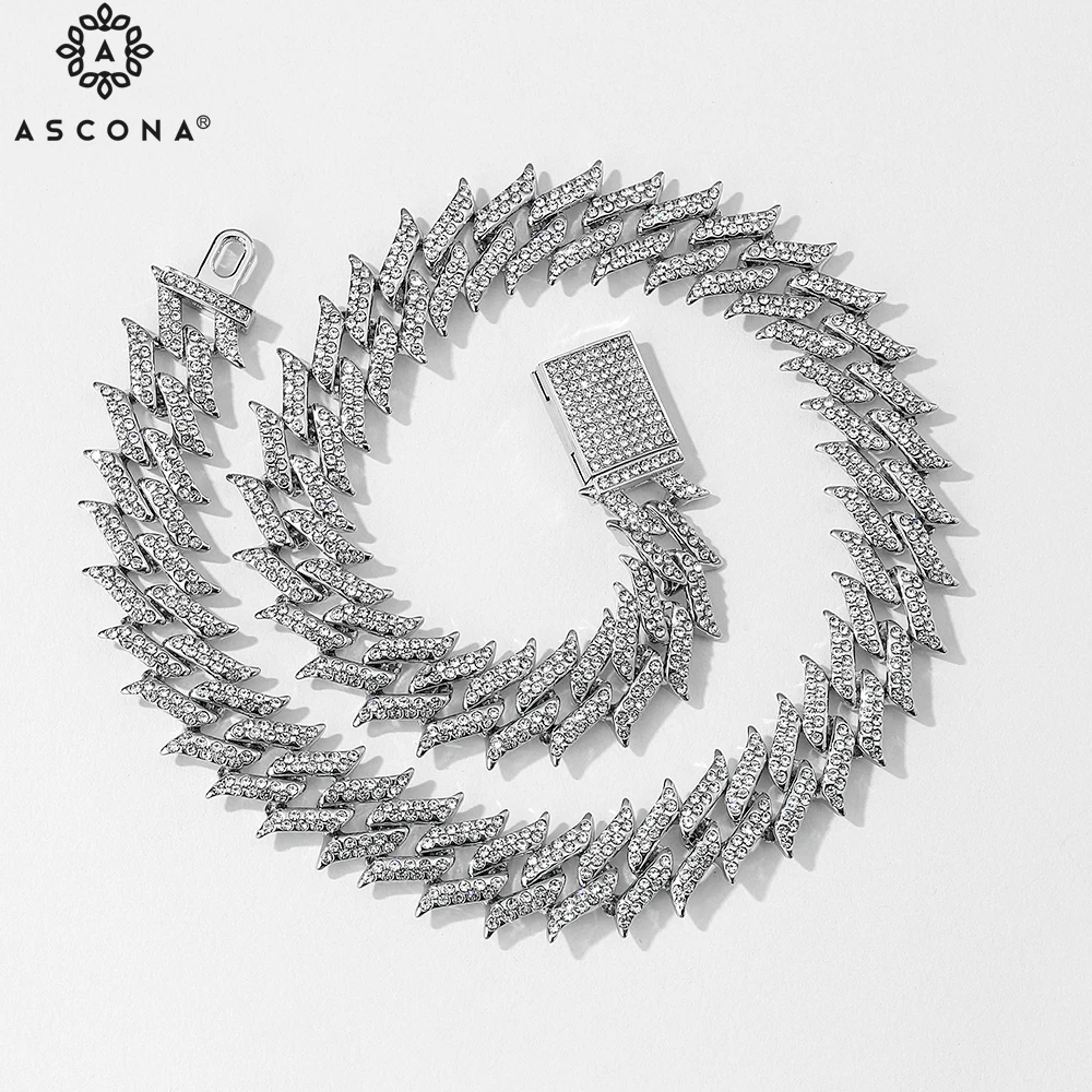 Мужская хип-хоп со сверкающими шипами Кубинский ожерелье-цепочка женские шипы