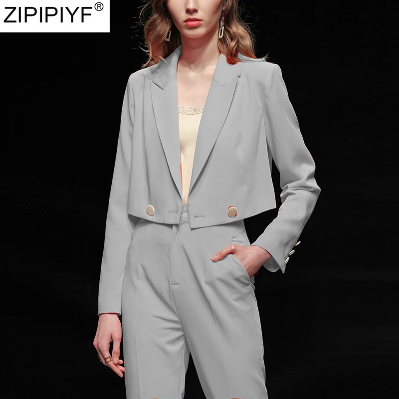 Новинка 2020 весенние женские брюки костюм элегантный отложной воротник длинный