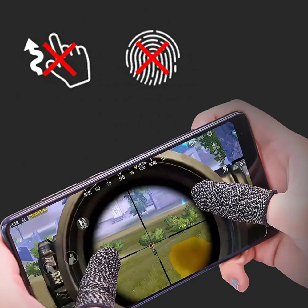 

1 Pair Touch Screen Finger Sleeves Non-Scratch Nylon Fiber Mobile Game Finger Cots for Entertainment