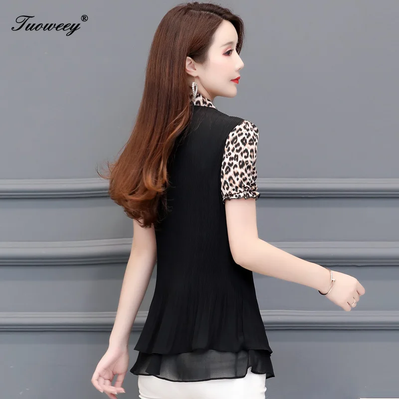 Women's Tunics Plus Size Chiffon Leopard Blouse Shirt Ruffle Womens Tops and Blouses Blusas Mujer De Moda 2019 short sleeve tops | Женская