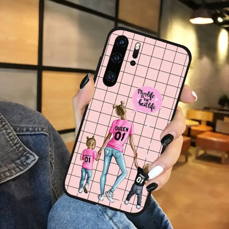 

girl Queen Mom baby pink grid Phone Case Funda For Huawei P9 P10 P20 P30 Lite 2016 2017 2019 plus pro P smart