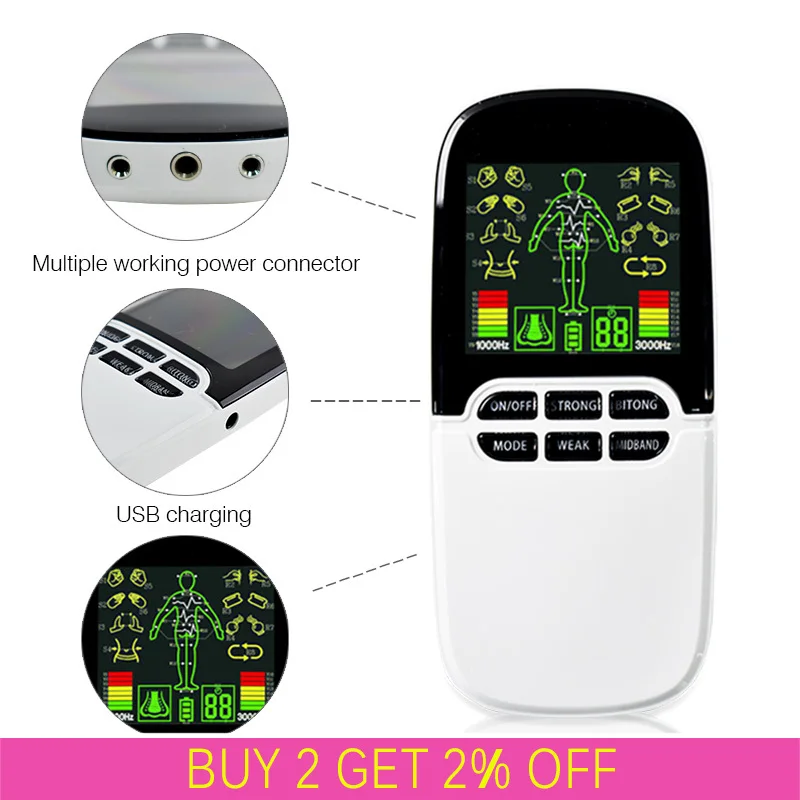 Десятки/EMS Dual Выход Электрический массажер для ног массаж Акупунктура пульса