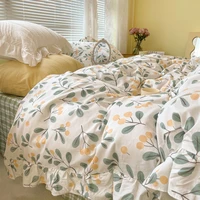 fashion cute loquat green bedding set girlpastoral plaid cotton twin full queen home textile bed sheet pillow case quilt cover