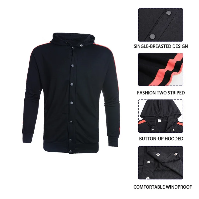 Litthing, 2 предмета, спортивный костюм, наборы, мужская спортивная одежда, модная, в полоску, на пуговицах, повседневная, водолазка, куртки с капюшоном+ спортивные штаны, костюм для бега