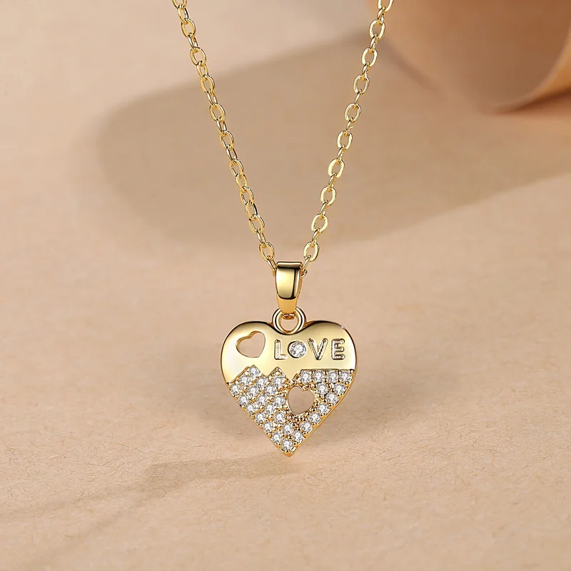 

Romantic Heart Pendant Necklaces Lovers Promise Symbol Charms for Women Clavicle Necklaces Zircon Jewelry