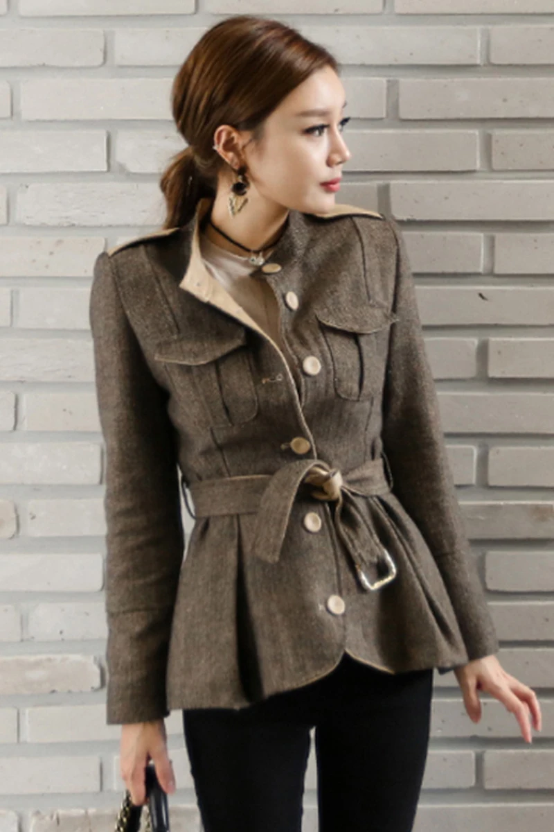

Autumn winter tweed jacket women Long sleeve Back zipper basic short outwear 2020 New arrival long sleeve runway coat