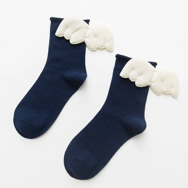 3D Angel wing socks for girls women Sweet Kawaii Student Soft Cotton Princess Socks Solid Candy Color Middle tube Curling