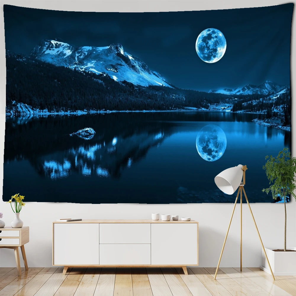 Psychedelic Moonlight Night View Tapestry Wall Hanging Magic Science Fiction Bohemian Hippie TAPIZ Room Home Decor