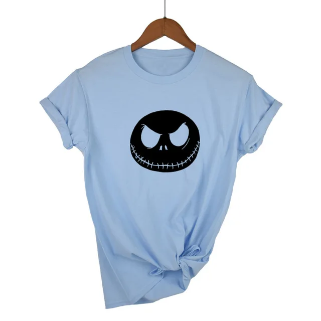 Light Blue-B Харадзюку Кошмар перед Рождеством мультфильм Джек Скеллингтон женская футболка гримаса Лето хлопок хип хоп Уличная одежда - Цвет: Light Blue-B