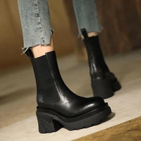 new fashion women ankle boots mixed color bottom boots platform slip on ladies shoes retro casual females rain boots combat boot